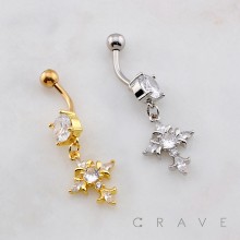 DANGLE  MULTI CZ CROSS CHARM BELLY BUTTON NAVEL RING 316L SURGICAL STEEL